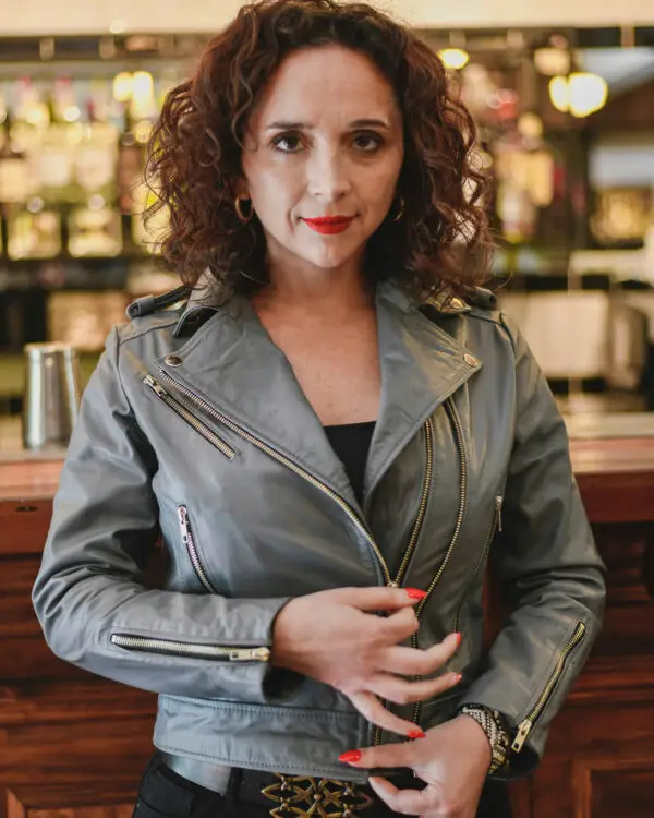 Chaqueta de cuero Rockera Amy Gris