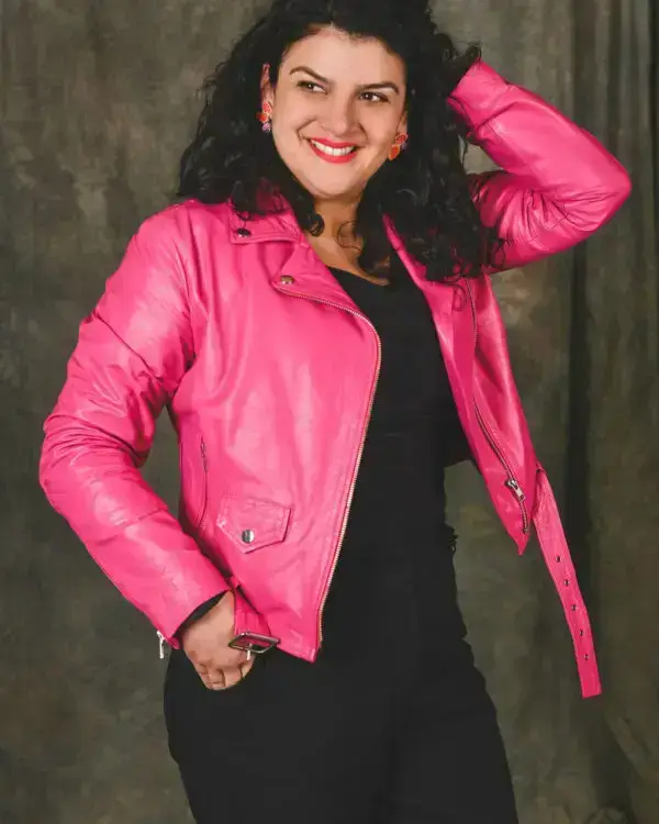 Chaqueta de cuero Rockera Clásica Fucsia
